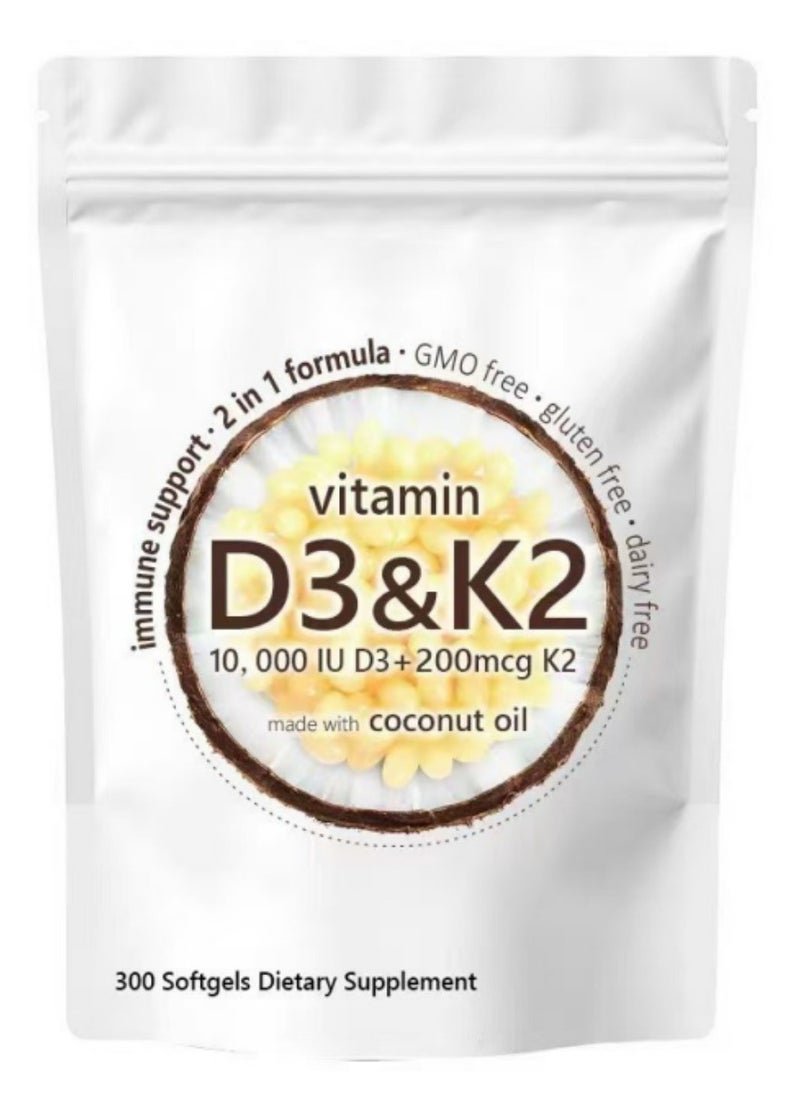 Micro Ingredients - Vitamin D3 10000 IU + K2 MK-7 200 mcg, 180 Softgels with Virgin Coconut Oil, 2-in-1 Formula for Calcium Absorption, Bone, Immune & Heart Health, Easy to Swallow - Image 1