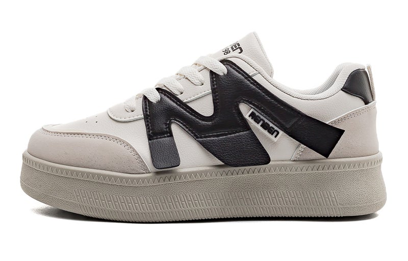RENBEN Slip Resistant Abrasion Resistant Low top Skateboard Shoes Unisex Beige Black - Image 1