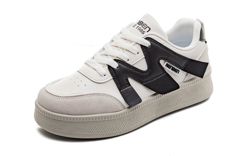 RENBEN Slip Resistant Abrasion Resistant Low top Skateboard Shoes Unisex Beige Black - Image 3