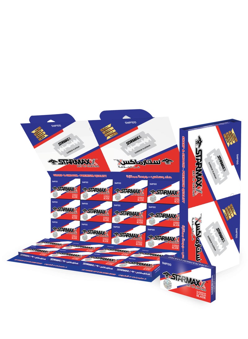 Starmaxx Superior Platinum Double Edge Razor Blades, Hanging Card, 100 Count