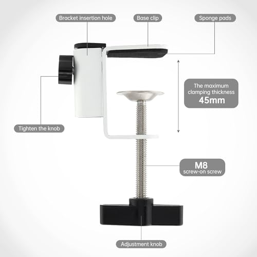 OriGlam Carbon Steel C Clamp Clip Mount for Camera Monitor, Desktop Mount Holder Universal C-Clamp for Microphone Mic, Table Mount Holder Mounting Bracket Stand for Microphone/Tablet (White) - Image 4