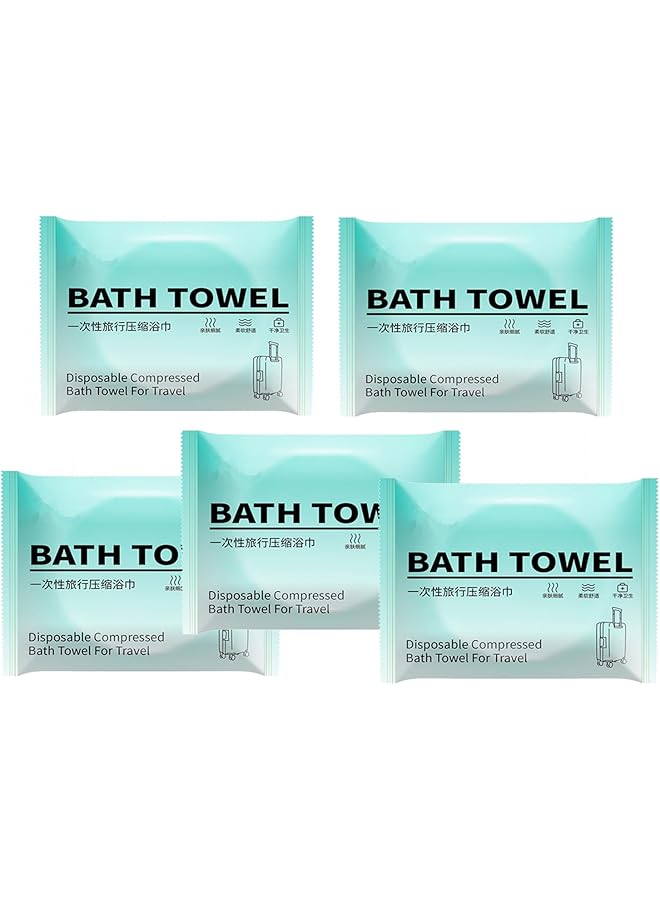 The Bros 5 Packs Large Compressed Towel 55'' x 27'' Disposable Cotton Bath Towels Portable Thick Paper Towel Reusable Suitable for Hiking Camping Beach Swimming and Traveling - Image 1