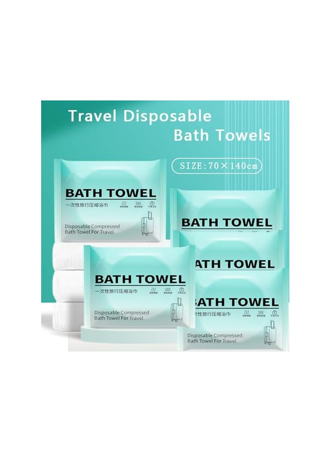 The Bros 5 Packs Large Compressed Towel 55'' x 27'' Disposable Cotton Bath Towels Portable Thick Paper Towel Reusable Suitable for Hiking Camping Beach Swimming and Traveling - Image 2