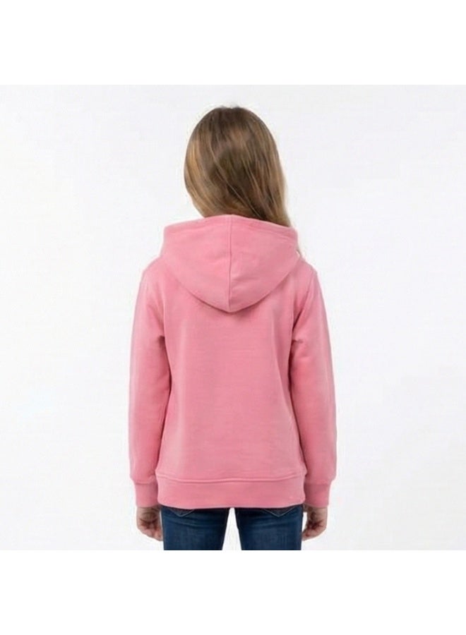 Caesar Girls' winter Melton hoodie with prints on the chest - Image 2