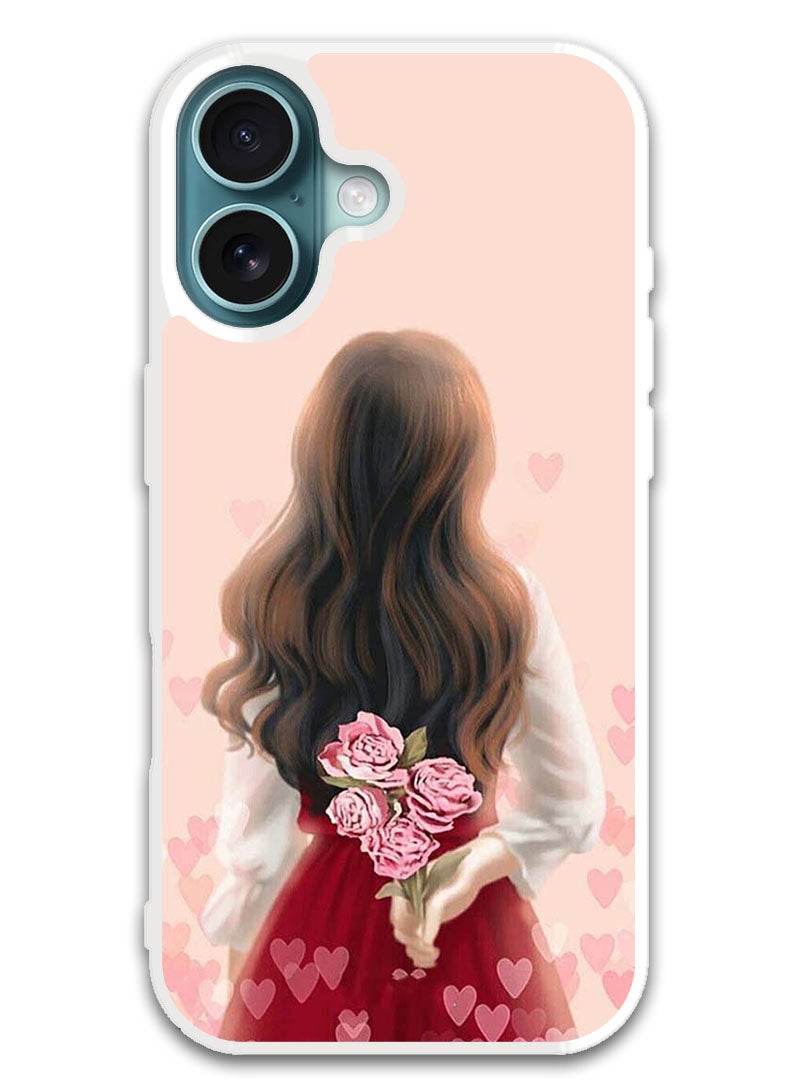 Theodor Protective Case Cover For APPLE IPHONE 16 Girl Hiding Flowers (White Bumper) - Image 1