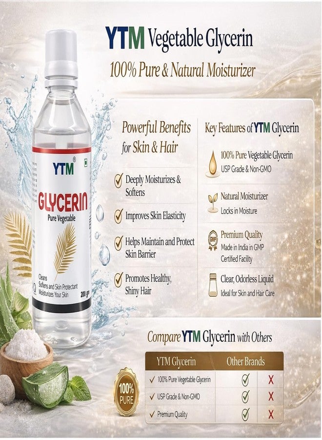 YTM 100% Veg Glycerine 100gm Vegetable Glycerin for Face, Pure Organic Ingredients, Vegan, Hypoallergenic Moisturizer for Skin, Hair Gel (100gm Pack of 1) - Image 3