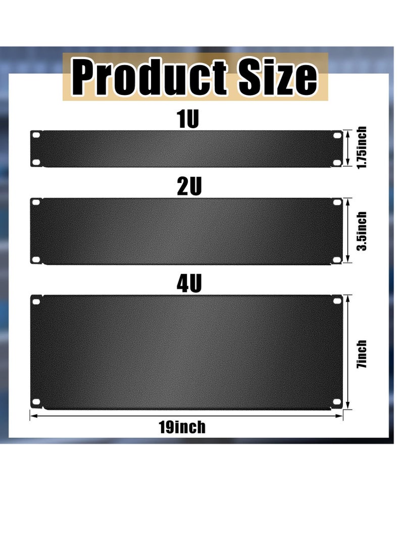 Excefore 3 Pieces 1U,2U,4U Blank Panel Metal Rack Mount Filler Panel Mount Panel Spacer 19 Inches Rack Blanking Panel Kit for Enclosure Server Rack Cabinet Black  - Image 2