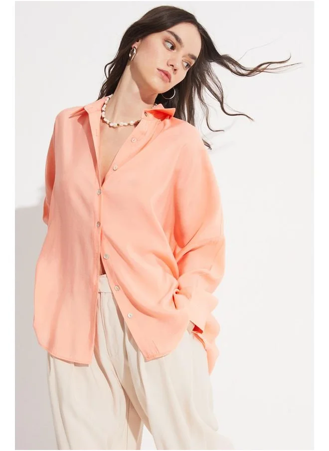 جون June Women Boyfriend/Wide Fit Modal Blend Woven Shirt Salmon