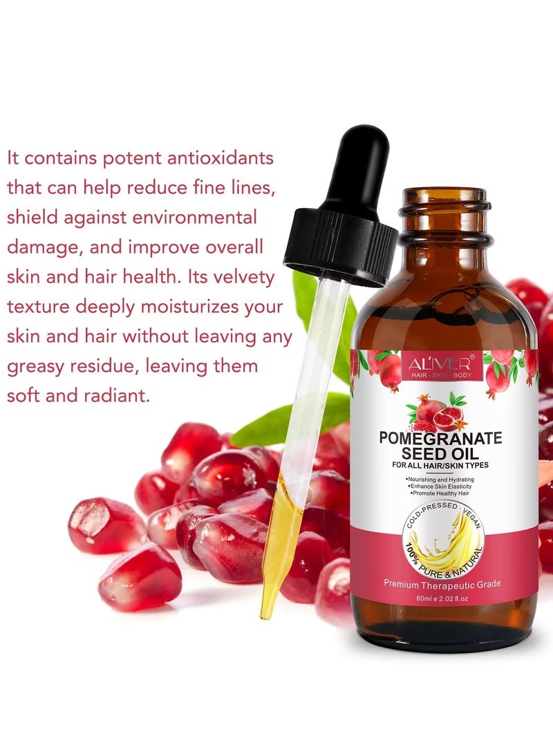 ALIVER 60ml Pomegranate Seed Oil for Skin Face & Hair 100% Pure Natural Organic Cold Pressed Pomegranate Seed Oil Antioxidant Moisturizer Nourishing Hydrating Anti Aging Reduce Fine Lines - Image 4