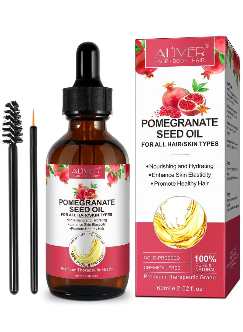 ALIVER 60ml Pomegranate Seed Oil for Skin Face & Hair 100% Pure Natural Organic Cold Pressed Pomegranate Seed Oil Antioxidant Moisturizer Nourishing Hydrating Anti Aging Reduce Fine Lines - Image 1