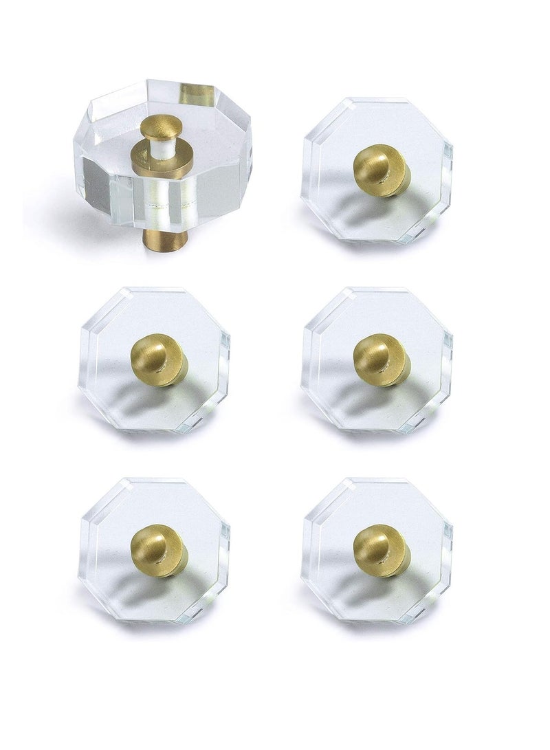 SYOSI Glass Crystal Knobs Cabinet Knobs and Pulls Brass Drawer Pull Cabinet Handle Gold Furniture Hardware for Dresser Kitchen 6 Pack Octagon - Image 1