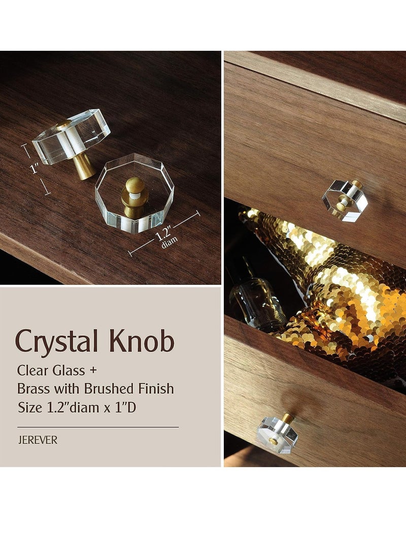 SYOSI Glass Crystal Knobs Cabinet Knobs and Pulls Brass Drawer Pull Cabinet Handle Gold Furniture Hardware for Dresser Kitchen 6 Pack Octagon - Image 3