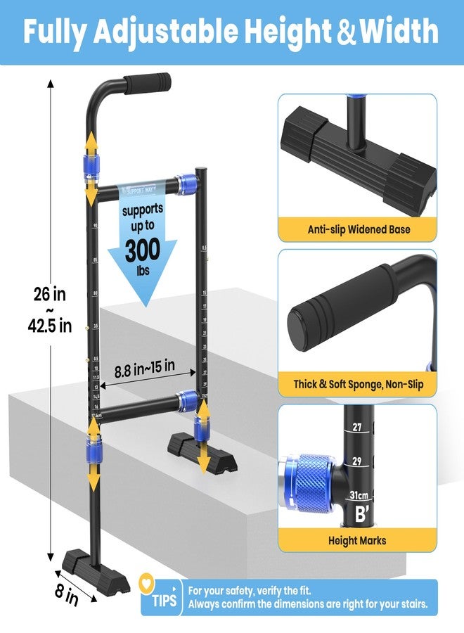 Support Way Height & Width Adjustable Stair Assist Cane for Seniors, Customizable to fit Most Indoor/Outdoor Steps, Wide Anti-Slip Base, Professional Stair Climbing Assist Cane for Sore Knees & Post-Surgery - Image 2