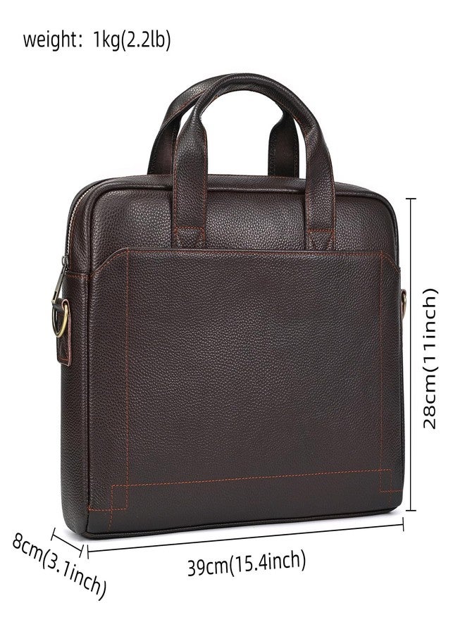 SAIION Genuine Leather Briefcase for Men, Laptop Computer Shoulder Bag With Strap, 15.6 Inch Business Travel Work Handbag, Brown - Image 4