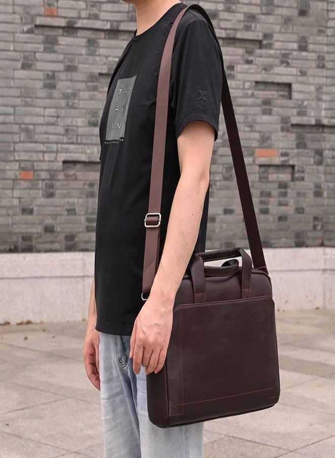 SAIION Genuine Leather Briefcase for Men, Laptop Computer Shoulder Bag With Strap, 15.6 Inch Business Travel Work Handbag, Brown - Image 3
