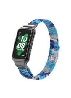 For HuaweiBracelet 10 Strap For HuaweiBand987 Glory Bracelet Universal Wristband Milanese Strap-Color:18# Camouflage Blue-Specifications:Applicable To For HuaweiBand 10/9/8/7 Generation (with Metal Case)