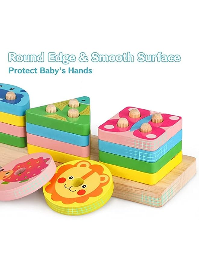 IAF Toys - Wooden Sorting Stacking Toy for 1 2 3 Year Old Toddlers, Early Educational Toys for Color Recognition, Gifts for 1-3 Year Old Boys Girls - Image 2