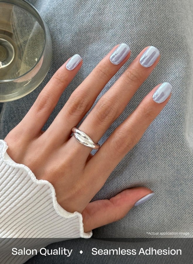 ohora Semi Cured Gel Nail Strips (N Light Blue Chrome) - Works with Any Lamps, Salon-Quality, Long Lasting, Easy to Apply & Remove - Includes 2 Prep Pads, Nail File & Wooden Stick - Image 4