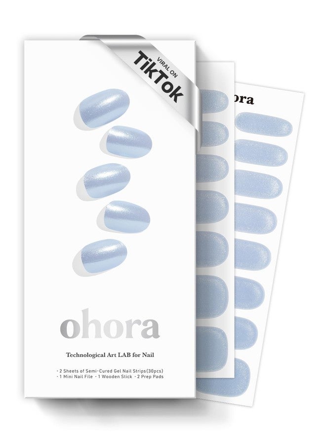 ohora Semi Cured Gel Nail Strips (N Light Blue Chrome) - Works with Any Lamps, Salon-Quality, Long Lasting, Easy to Apply & Remove - Includes 2 Prep Pads, Nail File & Wooden Stick - Image 1