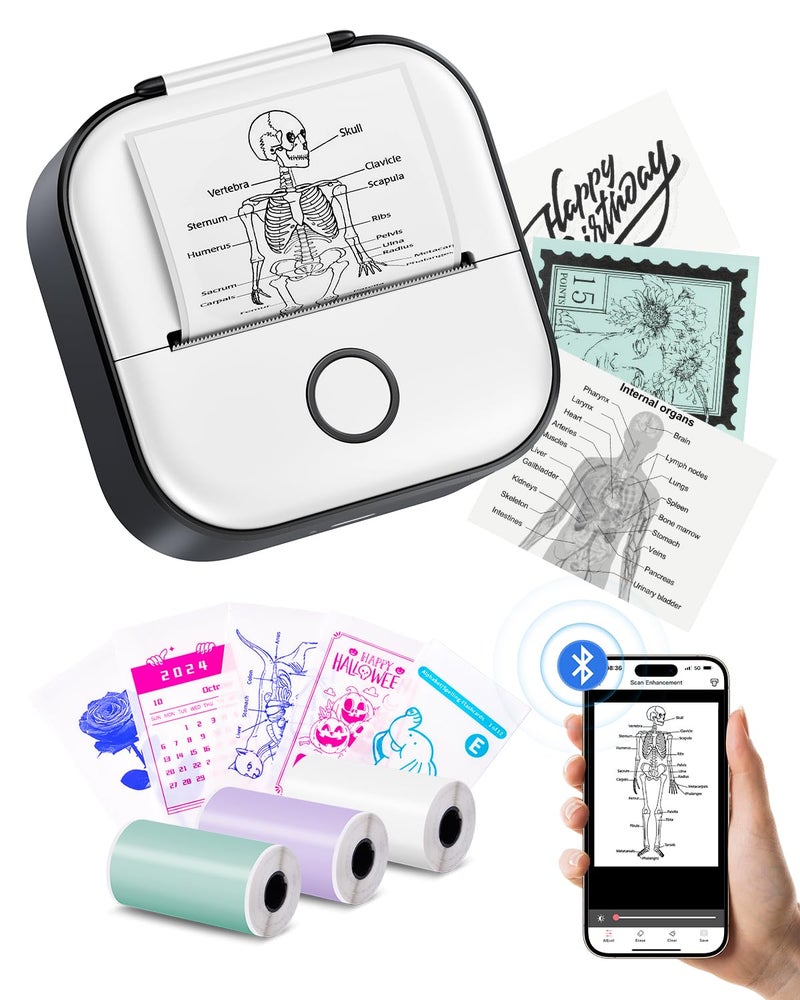 Memoking Mini Printer Sticker Printer T02 Portable Thermal Inkless Sticker Maker Machine Bluetooth Pocket Labeler for Study Graphics Anatomical Diagrams Photos Receipts DIYGift - Image 2