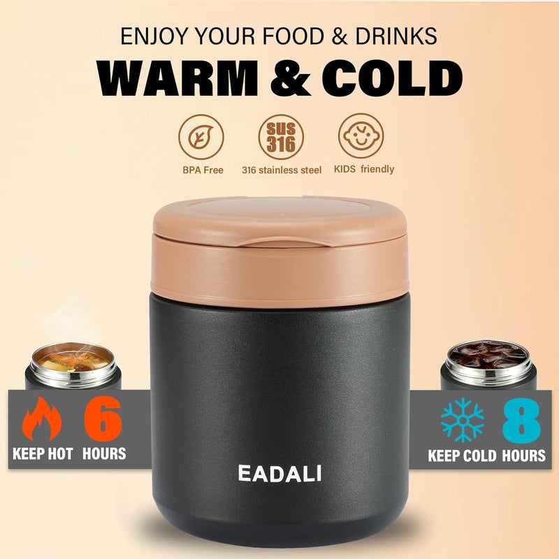 Eadali 15.2oz Kids Food Jar for Hot Food – Vacuum Insulated Lunch Container with 316 Stainless Steel Interior, Leakproof Wide Mouth & Foldable Spoon for School Meals - Image 3