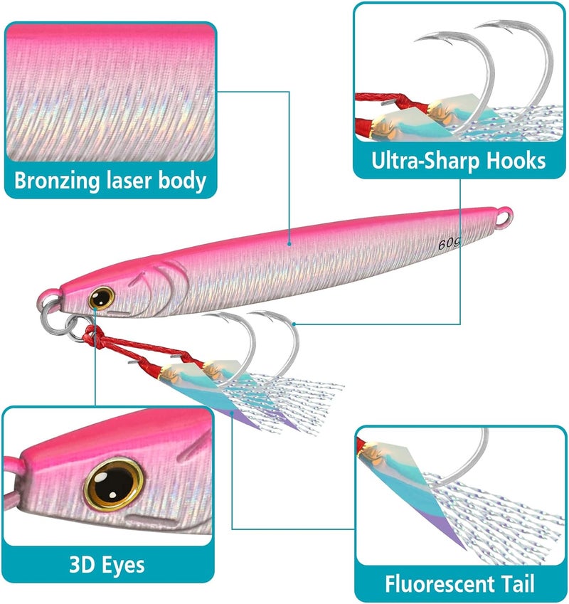 TRUSCEND Valuable Fishing Jigs of Captain's Favorite, Shiny Saltwater Spoons Perfect for Jigging, Slow Pitch Jig Catch More Fish, Durable and Well-Made Bass Salmon Tuna Fishing Lures with Sharp Hook - Image 3