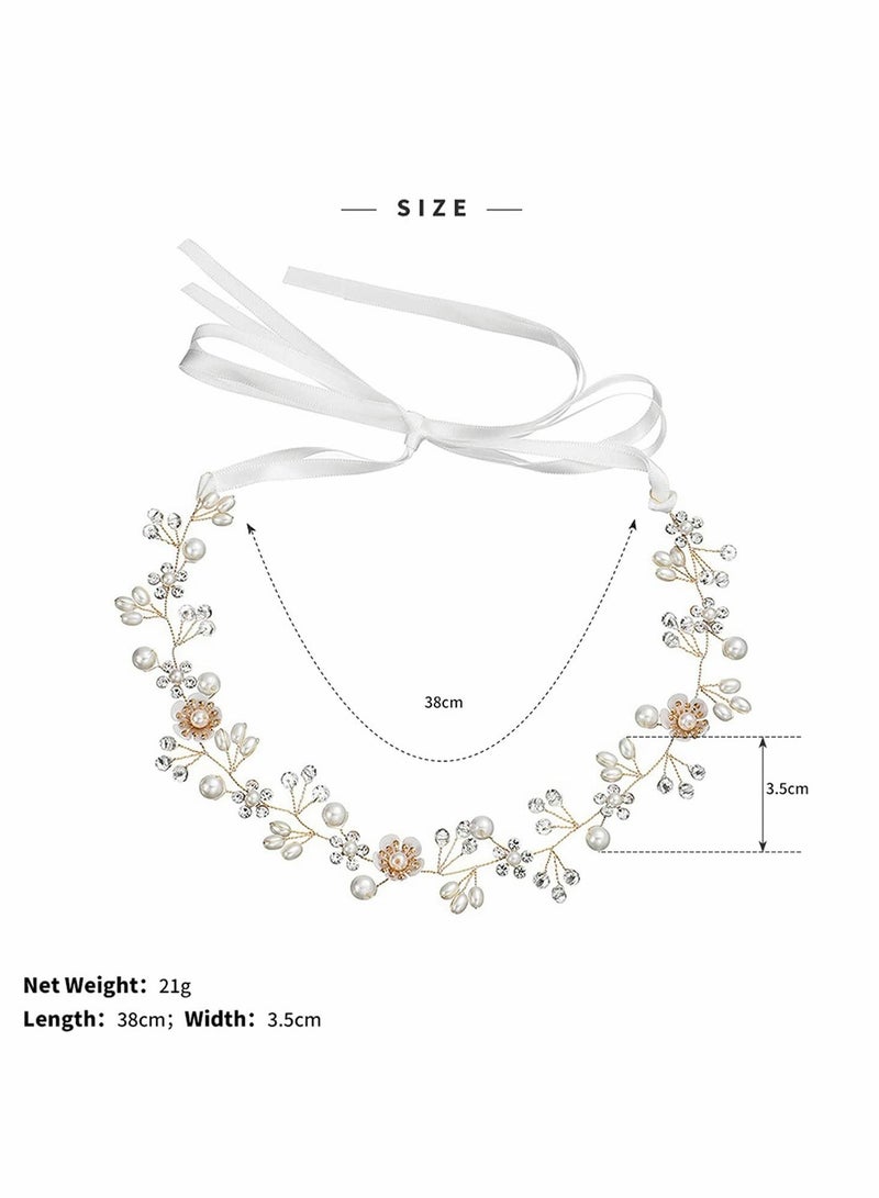 KASTWAVE Bride Hair Accessory Crystal Pearl Bridal Headband Flower Vine festival Wedding band Gold Headpiece Bands - Image 3