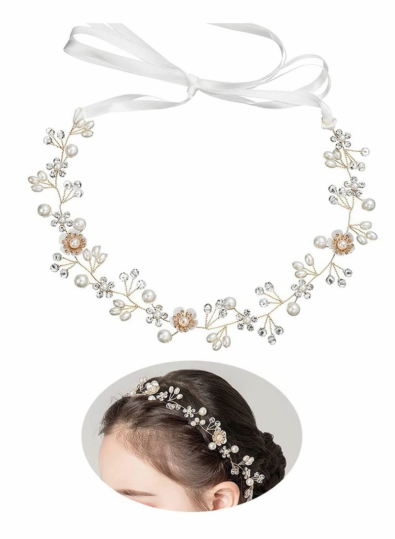 KASTWAVE Bride Hair Accessory Crystal Pearl Bridal Headband Flower Vine festival Wedding band Gold Headpiece Bands - Image 4