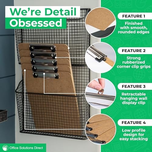 Office Solutions Direct Letter Size Clipboards with Low Profile Clip (Set of 5) - Wood Clipboards Bulk 5 Pack, Heavy Duty Clipboard, Back to School Teacher Classroom Supplies, School Supplies for College Students - Image 5