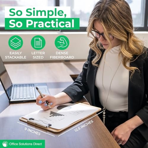 Office Solutions Direct Letter Size Clipboards with Low Profile Clip (Set of 5) - Wood Clipboards Bulk 5 Pack, Heavy Duty Clipboard, Back to School Teacher Classroom Supplies, School Supplies for College Students - Image 2