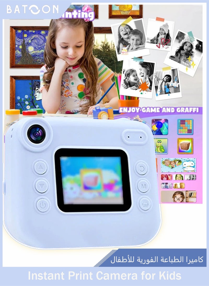 Batoon Kids Camera,Children Print Camera With flash,Instant Camera Toddler Digital Camera with 1080P HD Video Camera,2.0"IPS Screen Printing Instant Camera for Girls Boys 3-12, 3 Roll No-Ink Print Paper 32G SD Card(Blue) - Image 2