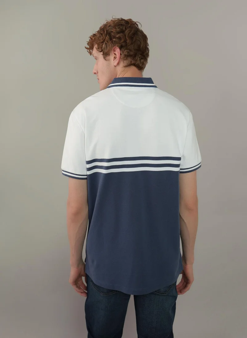 American Eagle Logo Striped Short Sleeve Polo Shirt