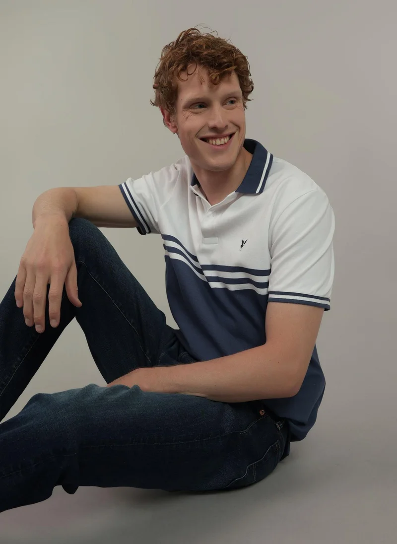 American Eagle Logo Striped Short Sleeve Polo Shirt