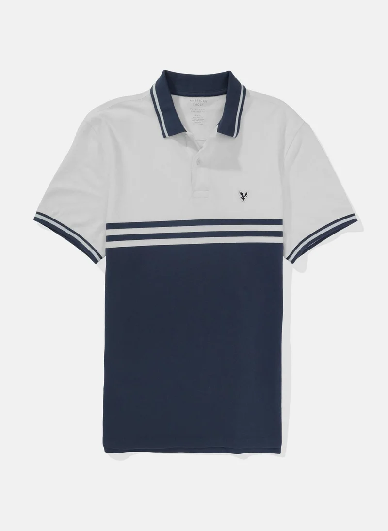 American Eagle Logo Striped Short Sleeve Polo Shirt
