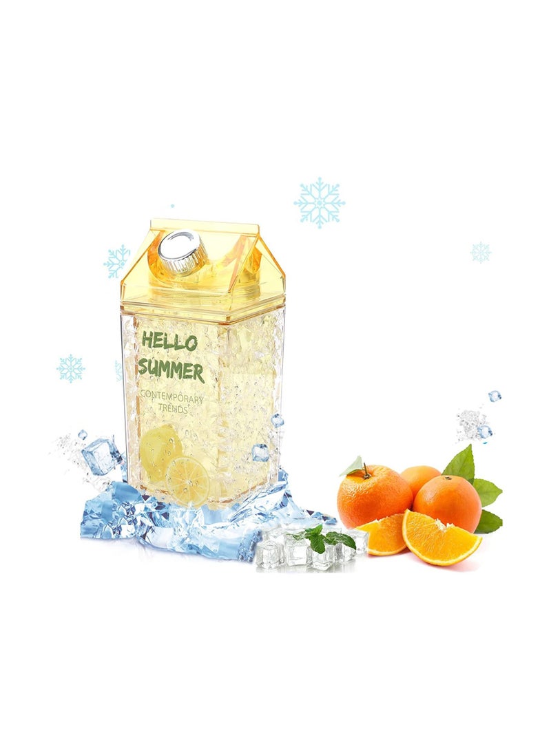 نيبمينينت Crushed Ice Cup, Double-layer Thickened Refrigerator Cold Storage Cup Straw Gel Quicksand Iced Creative Milk Carton Summer Student Drinking Outdoor Water (Lemon Yellow) - Image 1
