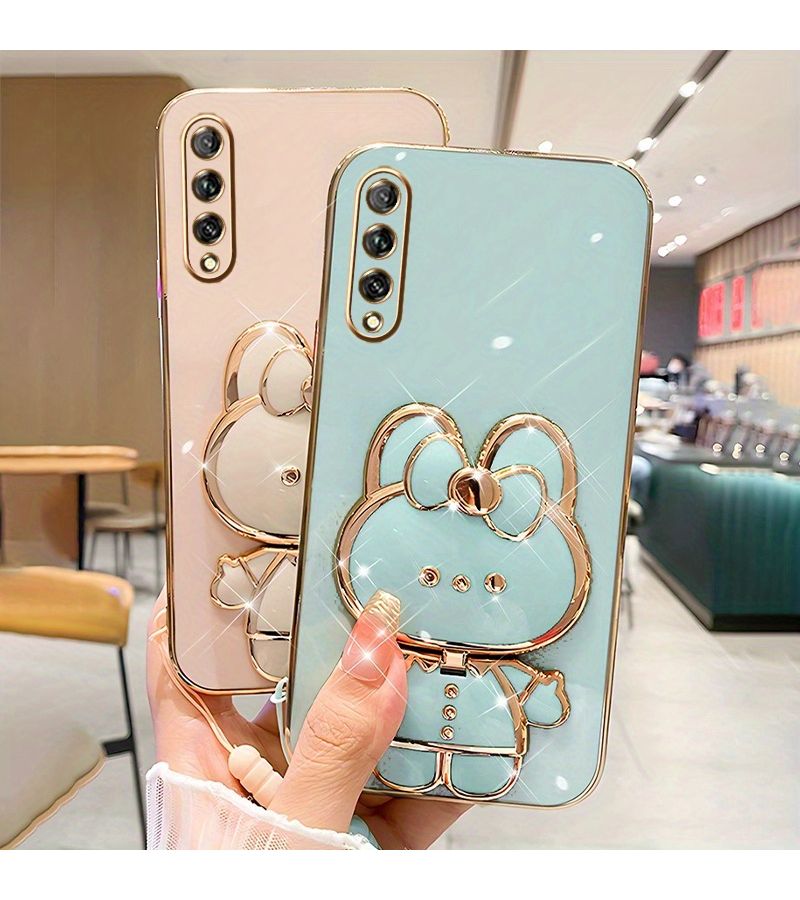 Phone Case Green Solid Color Cute Bow Bunny Makeup Mirror Fashion Stand Protective Case For Huawei Y9s - Image 5