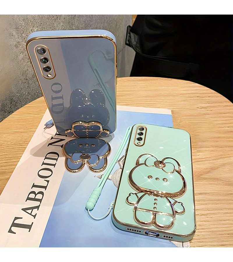 Phone Case Green Solid Color Cute Bow Bunny Makeup Mirror Fashion Stand Protective Case For Huawei Y9s - Image 4