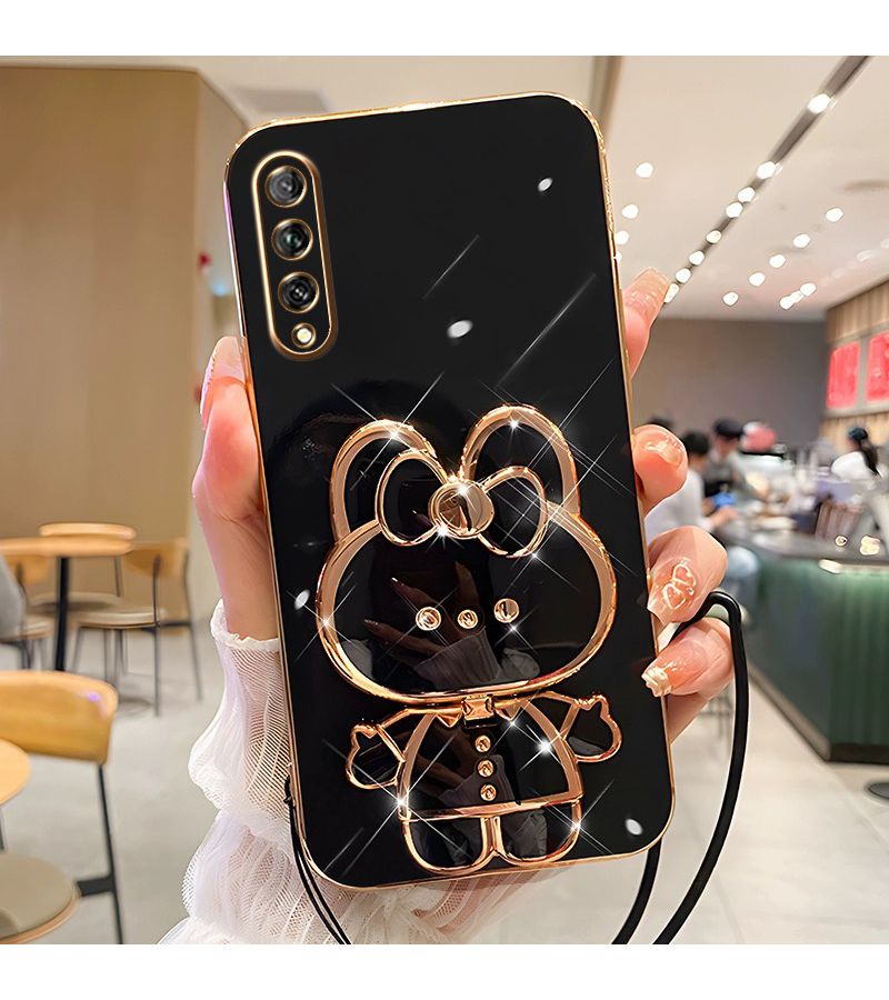 Phone Case Green Solid Color Cute Bow Bunny Makeup Mirror Fashion Stand Protective Case For Huawei Y9s - Image 2