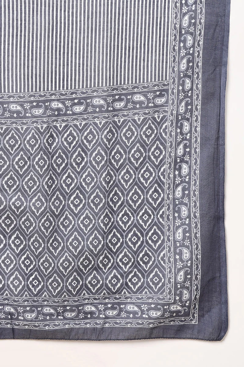 ZERESOUQ Grey Rayon Blend Geometric Printed A Line Kurta Set