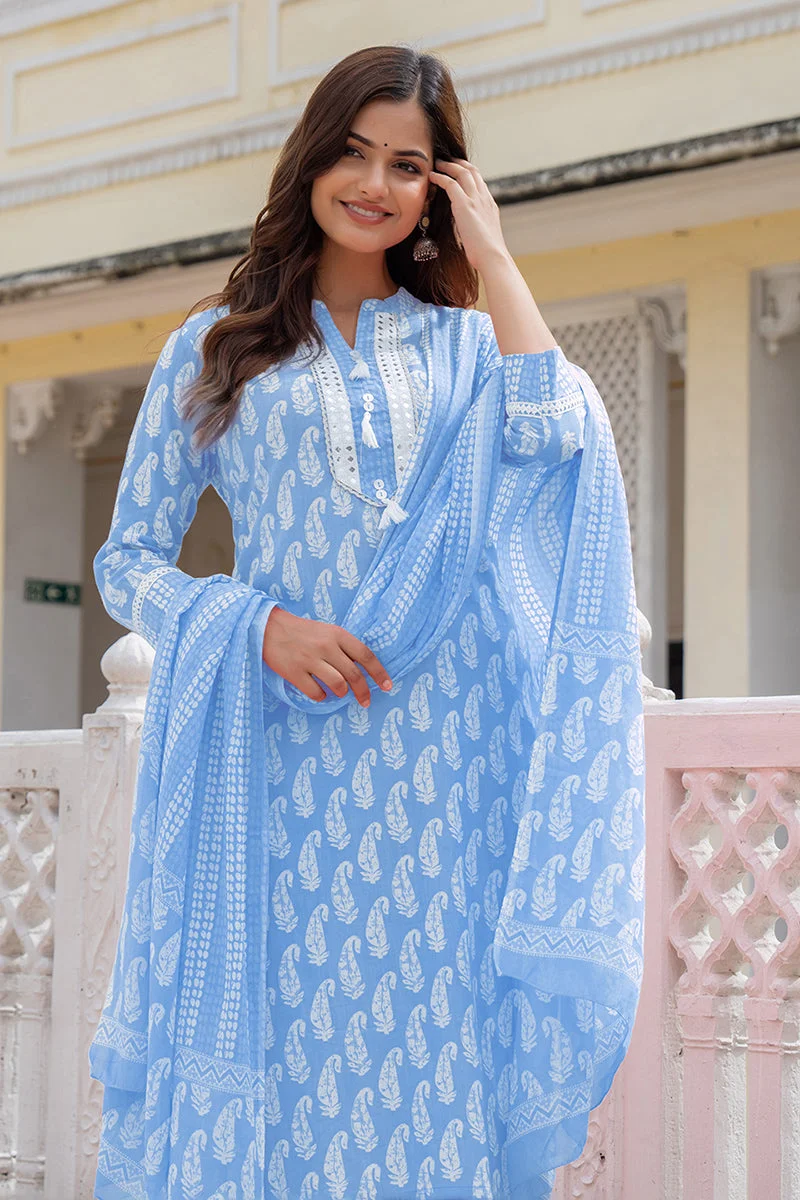 ZERESOUQ Grey Rayon Blend Geometric Printed A Line Kurta Set