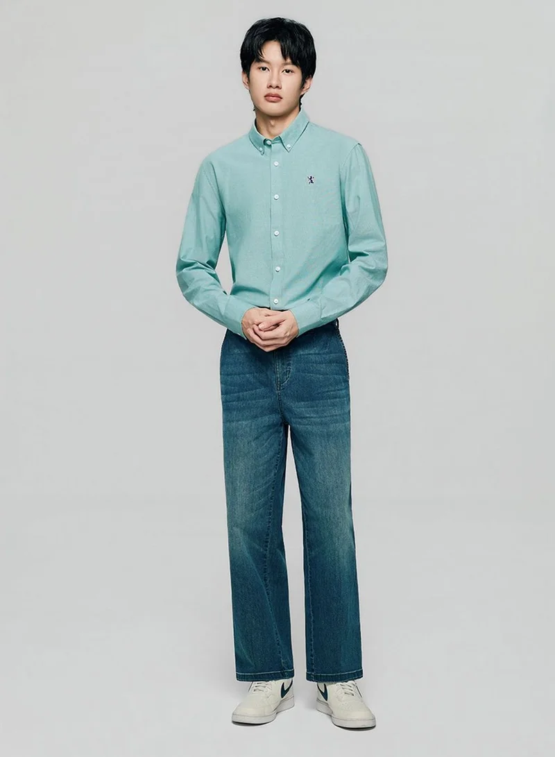 جيوردانو Men’s Cotton Slim Oxford Shirt with Embroidery