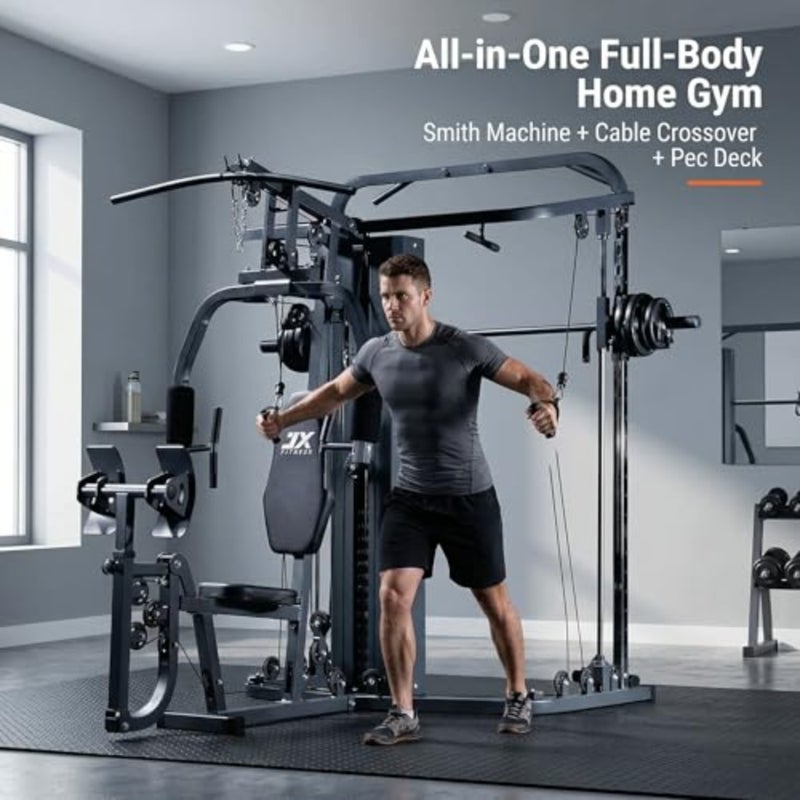 All-in-One Multi-Functional Home Gym Machine Smith Cable Crossover, 138lbs 63kg Stack Weights, Chest and Pec Deck, Heavy-Duty Frame, Full-Body Workout - Image 3