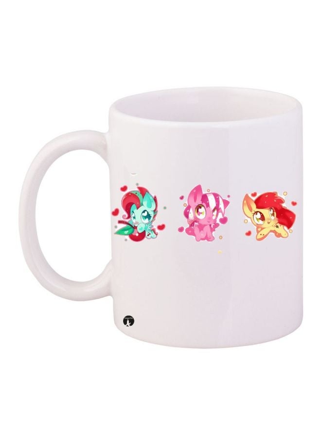 RYN Cartoon Printed Coffee Mug White/Green/Pink 11ounce