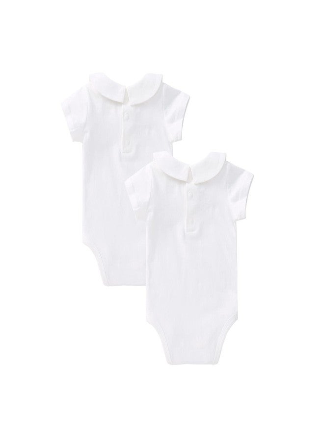 pureborn 2-Pack Baby Bodysuits Cotton Unisex Short Sleeve Peter Pan Collar Summer White 18-24 Months - Image 4
