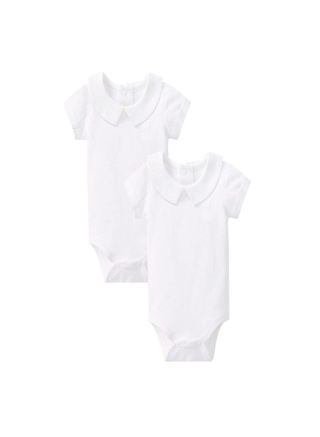 pureborn 2-Pack Baby Bodysuits Cotton Unisex Short Sleeve Peter Pan Collar Summer White 18-24 Months - Image 1