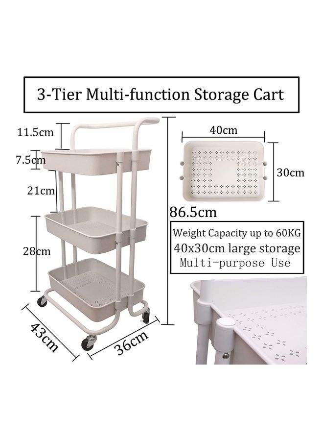 Toshionics 3-Tier Rolling Utility Cart Storage Organizer Shelves Multifunction Storage Trolley Black 85x42x35cm - Image 2