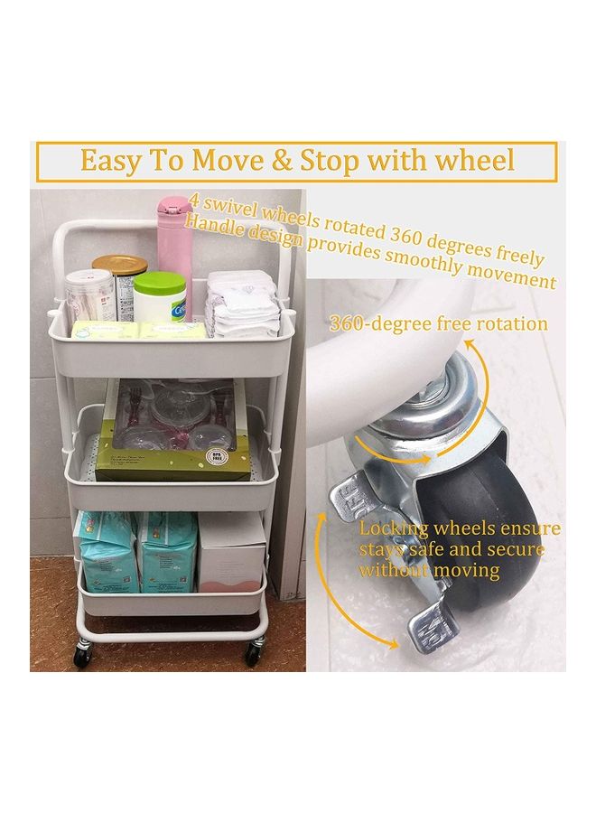 Toshionics 3-Tier Rolling Utility Cart Storage Organizer Shelves Multifunction Storage Trolley Black 85x42x35cm - Image 3