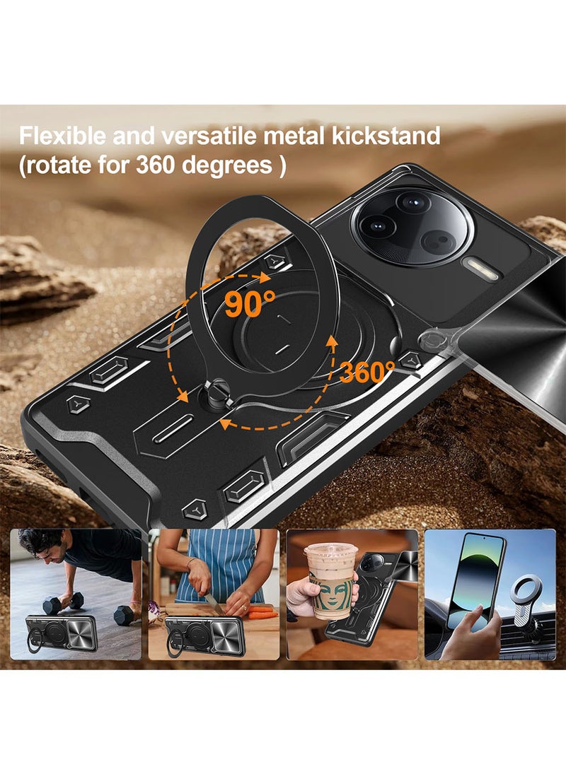 Case for Xiaomi Poco F7 Ultra / Redmi K80 Pro with Sliding Camera Cover, Kickstand, PC+TPU Dual-Layer Back Cover,Black - Image 5