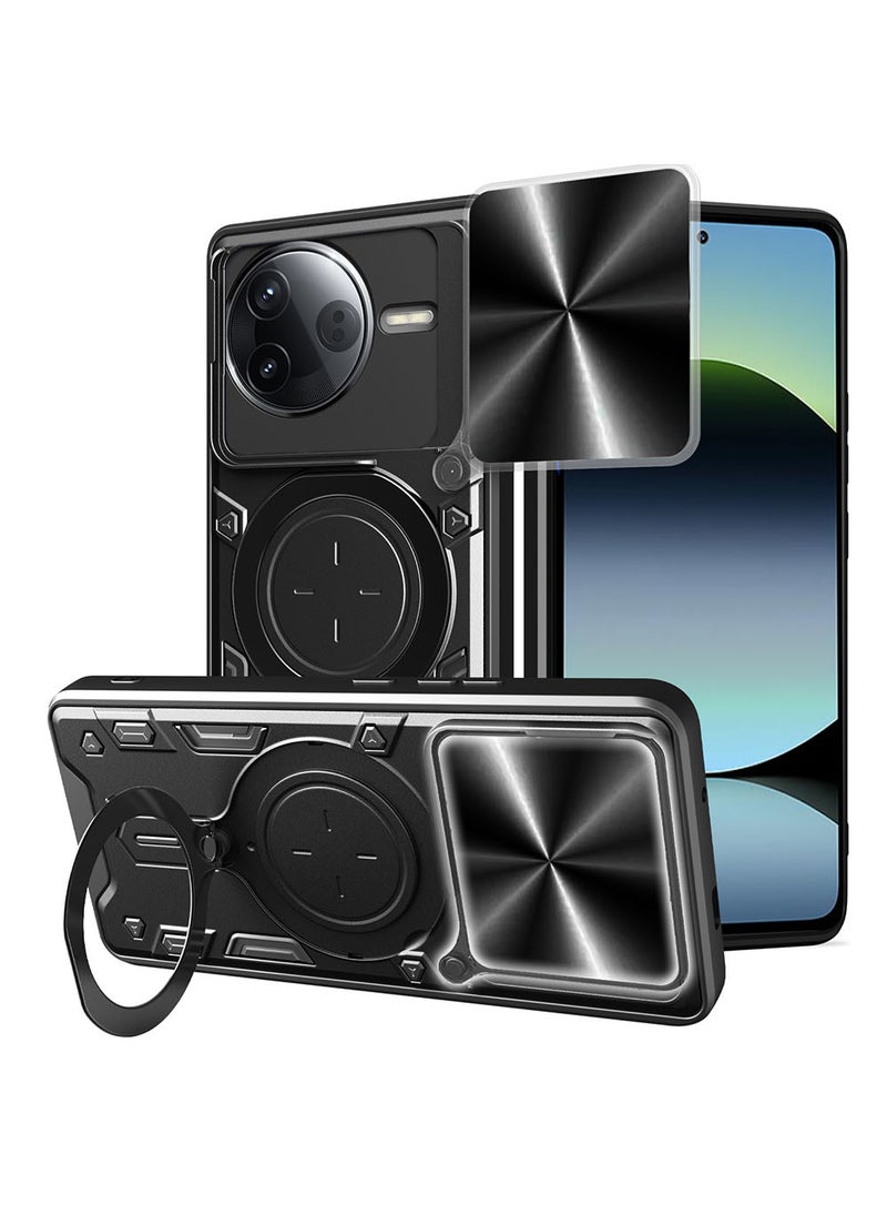Case for Xiaomi Poco F7 Ultra / Redmi K80 Pro with Sliding Camera Cover, Kickstand, PC+TPU Dual-Layer Back Cover,Black - Image 1