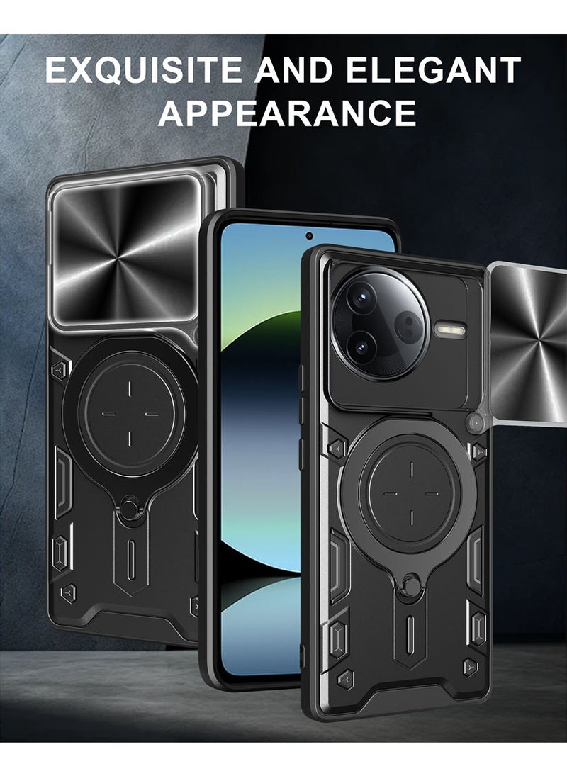 Case for Xiaomi Poco F7 Ultra / Redmi K80 Pro with Sliding Camera Cover, Kickstand, PC+TPU Dual-Layer Back Cover,Black - Image 2